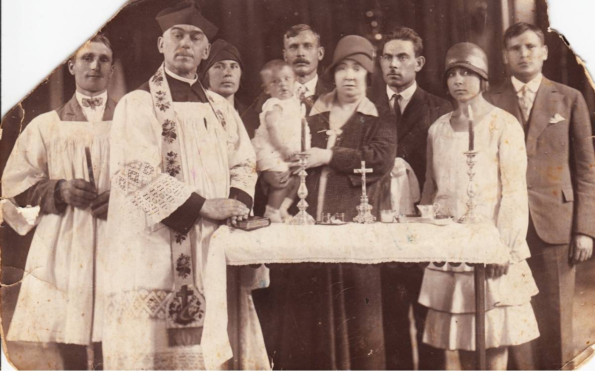 Międzywojenne zdjęcie z chrztu. Dziewieniszki. Archiwum prywatne - Paweł Subocz