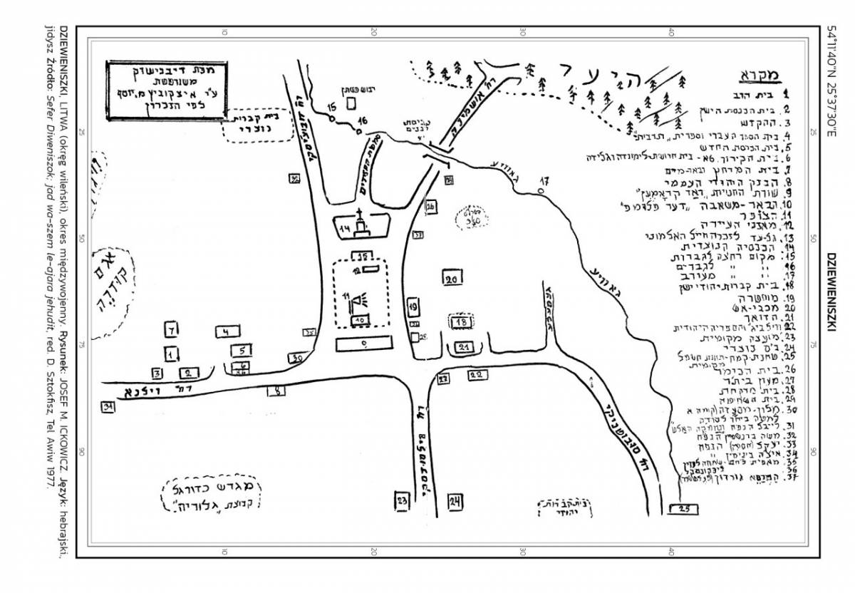 Mapa przedwojennego miasteczka Dziewieniszki