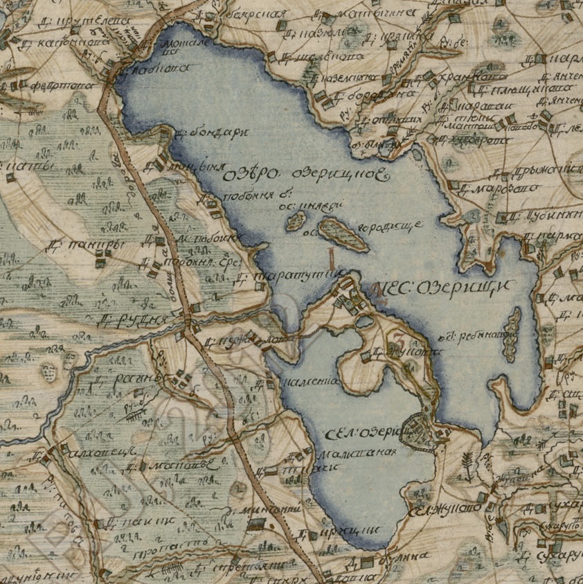 Фрагмент межевой карты 1785 года с окрестностями озера Езерище.