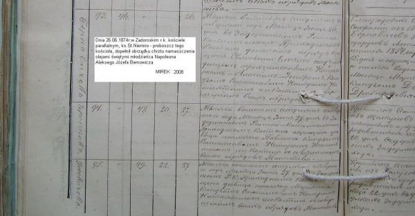 metryka chrztu (- strona 1) <br>Napoleona Bernowicza w rosyjskim oryginale
