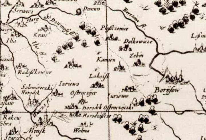 Здымак з карты 1559 года. На ёй бачна, што была крэпасць альбо замак, што адно і тое ж...