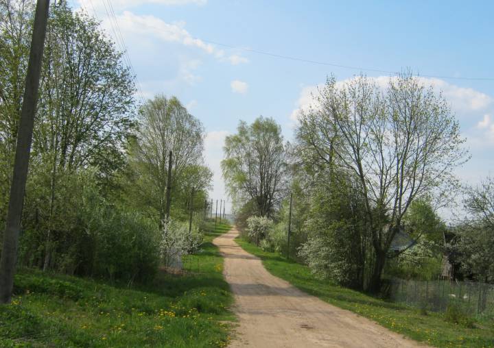 Погляд на сярэдзіну вуліцы Нагорная ад таго месца, дзе калісьці была кузня...