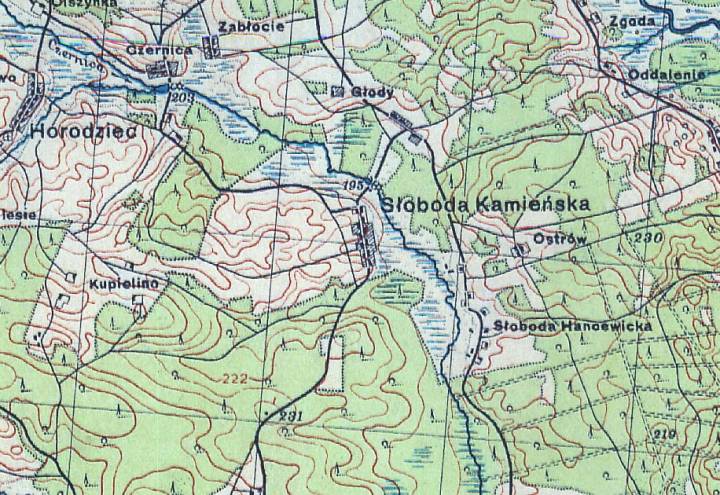 Здымак са старой карты. Слабада Каменская і ваколіцы, дзе былі старажытныя гарадзішчы...