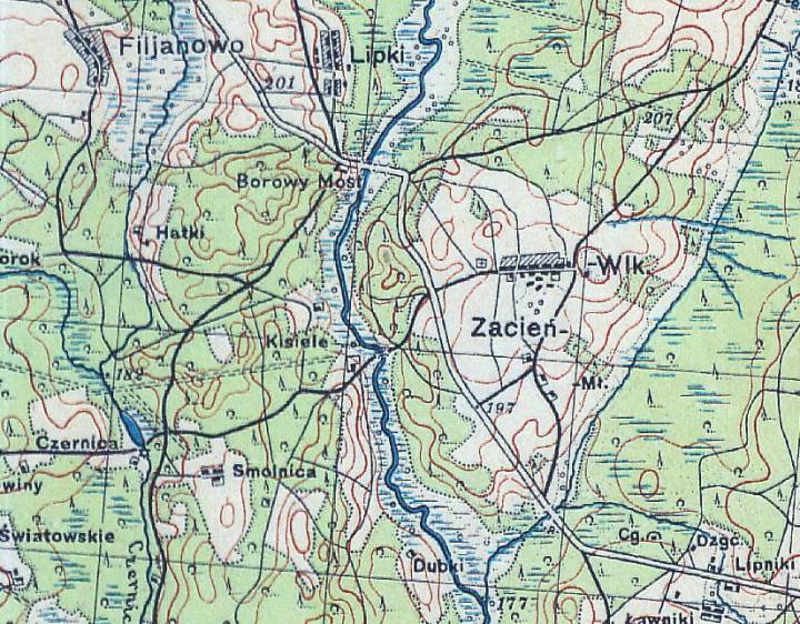 Здымак са старой карты.Вёска Зацэнне, дзе была знойдзена стаянка старажытнага чалавека...