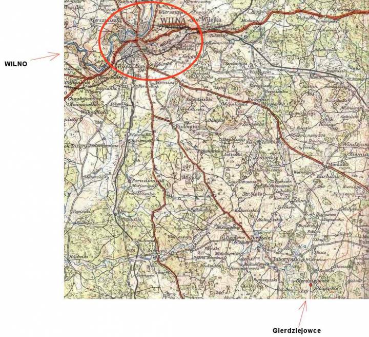 Tu widać jak dojechać z Wilna i jak odnaleźć Kierdziejewce (wieś jest tak mała, że miałem problem ze znalezieniem jej na mapach).