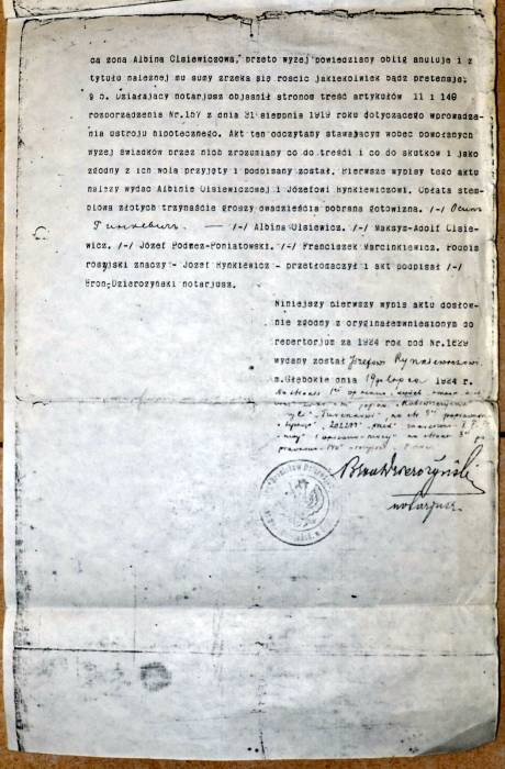 Wypis aktu notarialnego z 1924 roku dot. Bartylówki str. 3