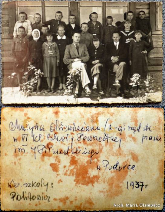 Szkoła Powszechna im J. Piłsudzkiego w Podorce.<br>Kierownik szkoły - Pan Politowicz.<br>Podkochiwały się w nim uczennice i okoliczne panny.