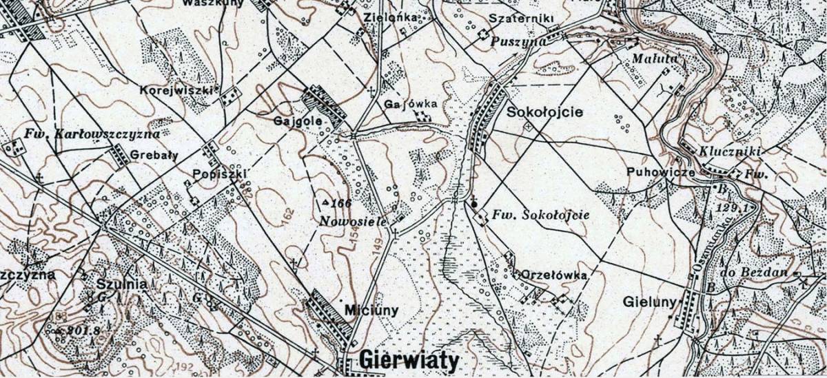 Map showing Gajowka in Gierwiaty Wilno-Troki approx 1929