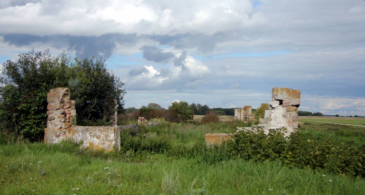 Ruiny na północny-wschód od Szawr, być może dawny młyn wodny zaznaczony na mapach z początku XX wieku