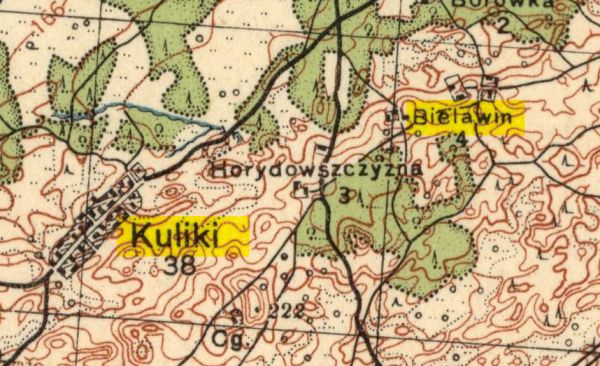 Bielawin na mapie zabudowania folwarku i zaścianka