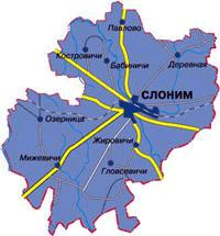 Słonim - rejon (Białoruś)<br>Powiat lub ujezd słonimski dawny powiat guberni grodzieńskiej, dzisiaj jego terytorium odpowiada częściowo Rejon słonimski na Białorusi.<br>Słonim (białor. Слонім, Słonim; ros. Слоним) – miasto na Białorusi w obwodzie grodzieńskim przy ujściu Issy do Szczary (dopływ Niemna). Około 53,1 tys. mieszkańców; przemysł lekki, papierniczy, meblarski, spożywczy, elektromaszynowy, chemiczny; muzeum.<br>Od 1507 był stolicą powiatu województwa nowogródzkiego Wielkiego Księstwa Litewskiego, od 1569 I Rzeczypospolitej.<br> Słonim - rejon (Białoruś)<br>Powiat lub ujezd słonimski dawny powiat guberni grodzieńskiej, dzisiaj jego terytorium odpowiada częściowo Rejon słonimski na Białorusi.<br>Słonim (białor. Слонім, Słonim; ros. Слоним) – miasto na Białorusi w obwodzie grodzieńskim przy ujściu Issy do Szczary (dopływ Niemna). Około 53,1 tys. mieszkańców; przemysł lekki, papierniczy, meblarski, spożywczy, elektromaszynowy, chemiczny; muzeum.<br>Od 1507 był stolicą powiatu województwa nowogródzkiego Wielkiego Księstwa Litewskiego, od 1569 I Rzeczypospolitej.<br>