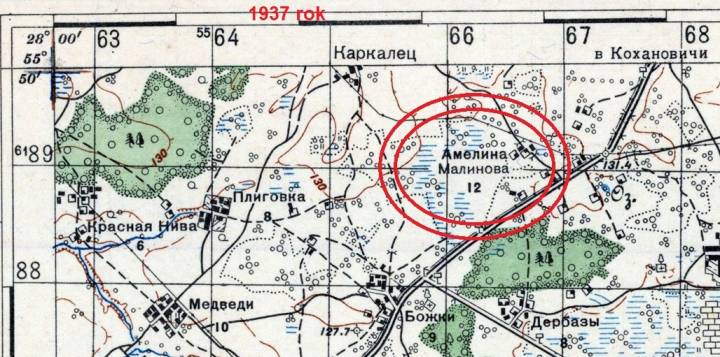 Jest to fragment mapy z 1937 roku, gdzie przy Amelinie dodano Malinowa. Czy jest to nazwa wspólczena tego miejsca?
