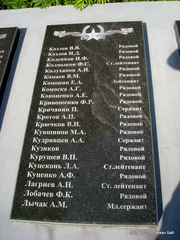 Плита с фамилиями погибших
