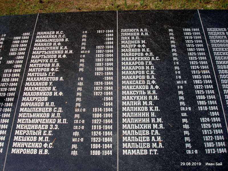 Плита с фамилиями погибших