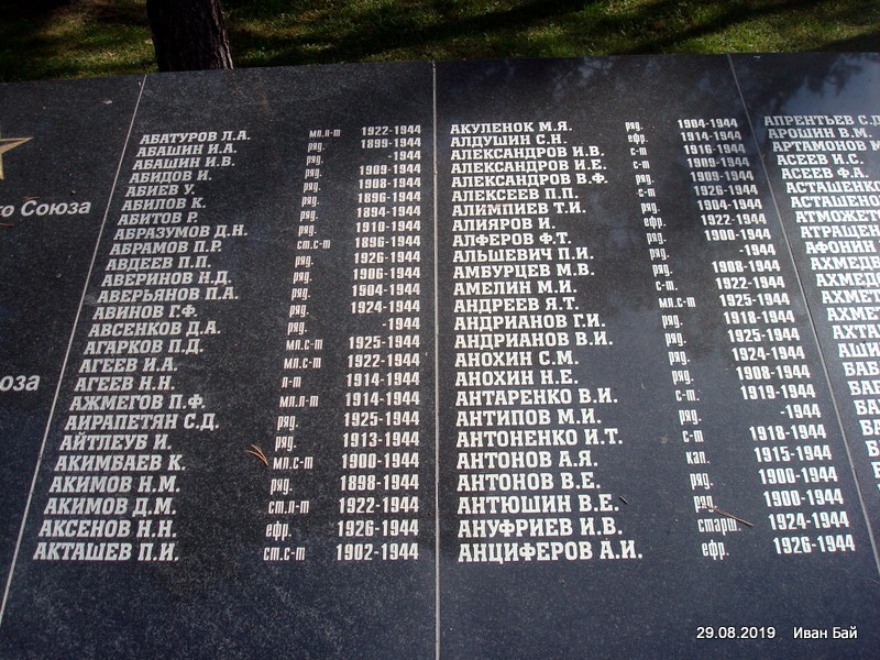 Плита с фамилиями погибших