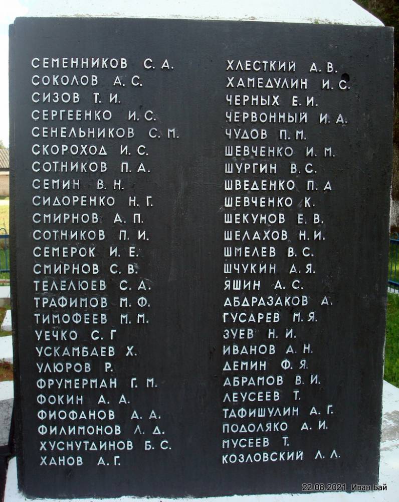 Фамилии захороненых в Братской могиле