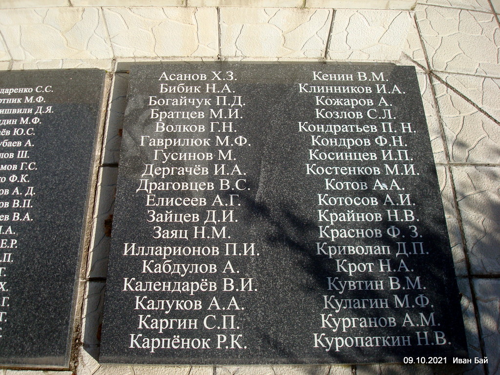 Имена захороненных в Братской могиле