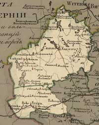 Мапа Сенненскага і часткі Копыскага павета, далучаннай ў 1861 годзе да Сенненскага павета, 1820 год