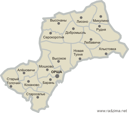 Карта административного деления Оршанского уезда на волости